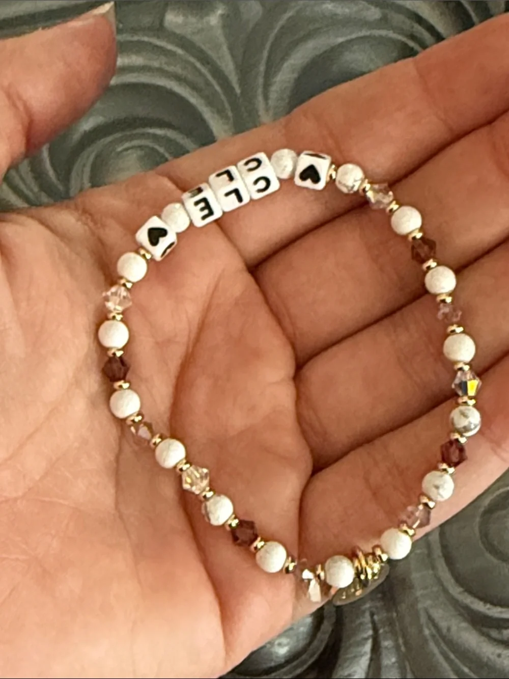 Little Words Project CLE Cleveland Beaded Bracelet in White and Purple